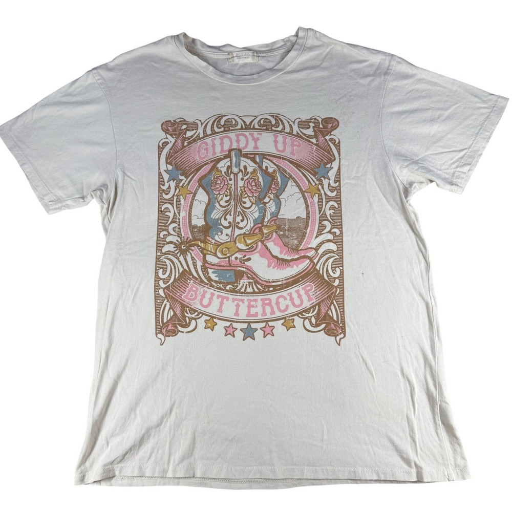 Altar'd State Giddy Up Buttercup Graphic T-Shirt Western Cream M Cotton Women